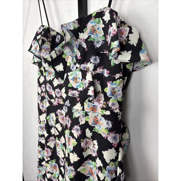 Aidan Mattox Strapless Floral Maxi Dress Women's 12 Black Hi-Low Ruffle Party - Picture 6 of 13